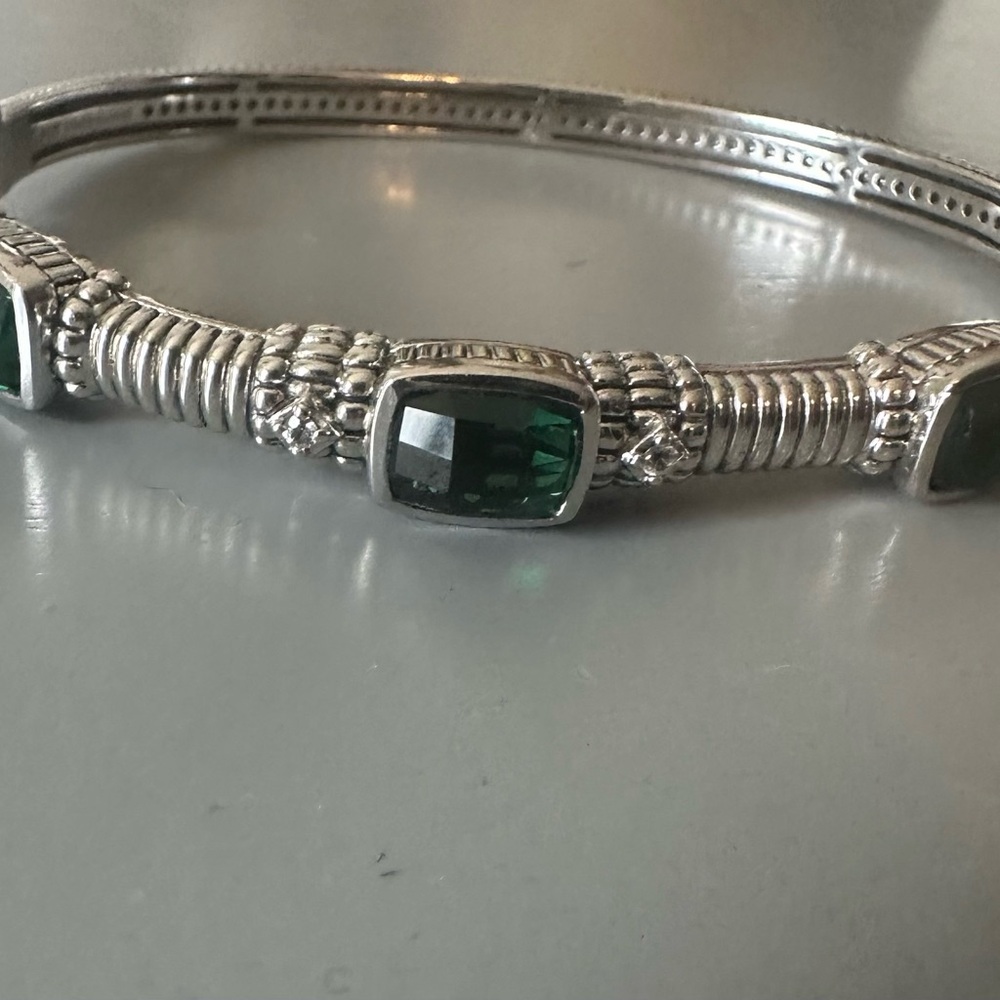 Judith Ripka Silver Bracelet with Green Stones